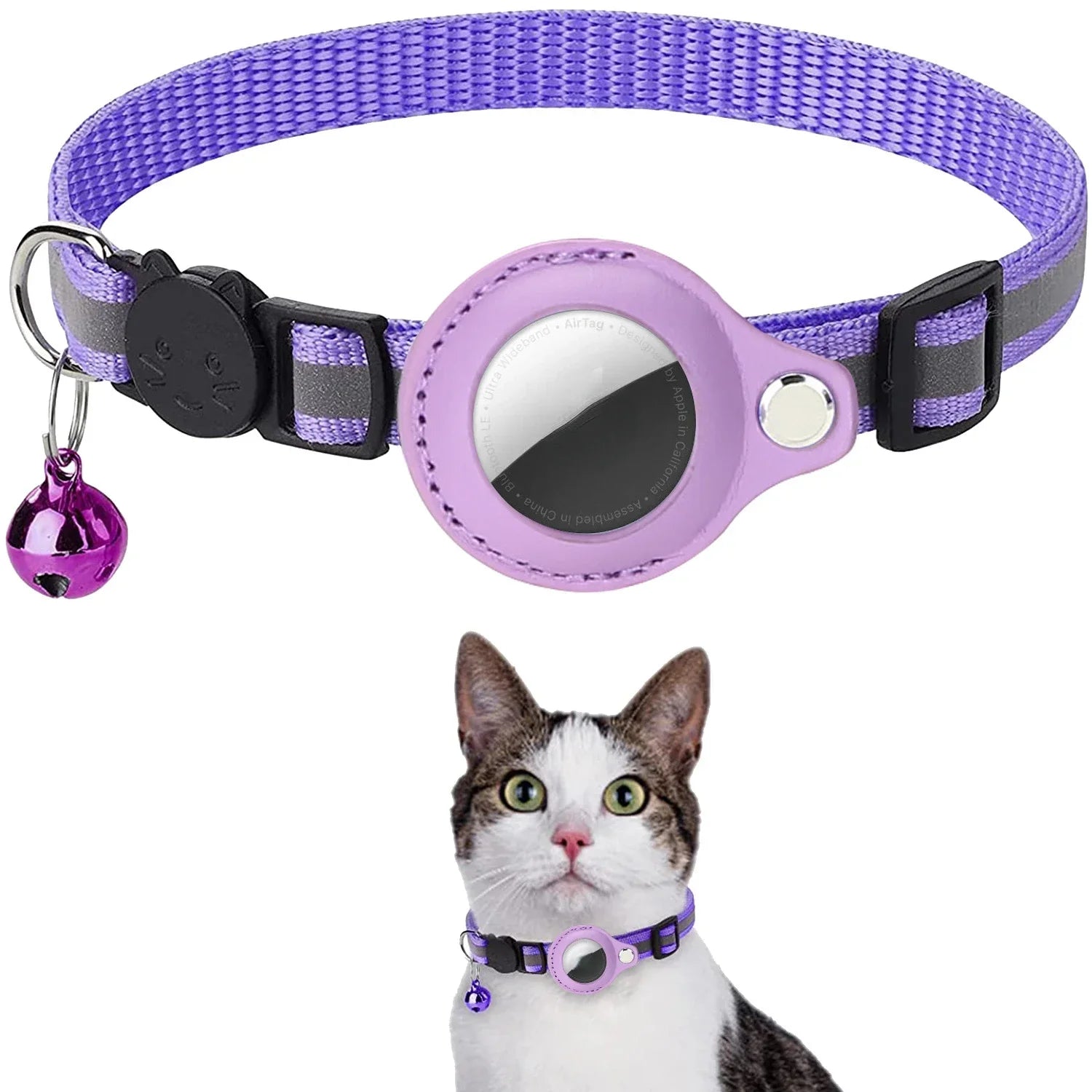 Reflective Anti-Loss Cat Collar with GPS Tag Holder & Bell