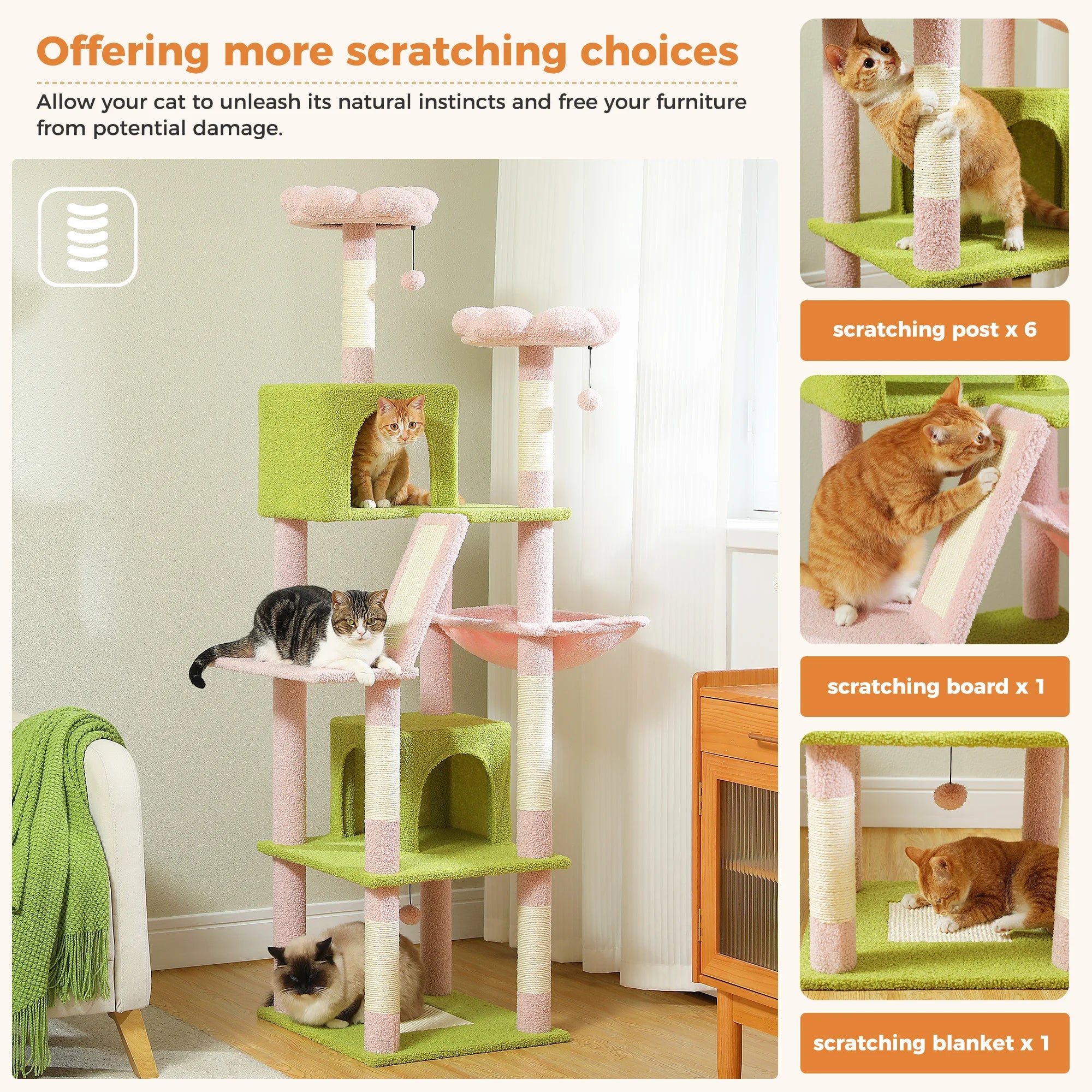 Large Multi-Level Cat Tree Tower – Tall Plush Indoor Cat Condo with Scratching Posts, Perches, Caves & Boards