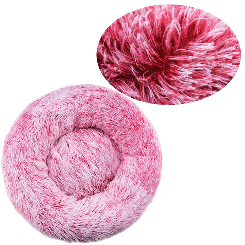 Round Plush Pet Bed – 40–90cm Super Soft Dog & Cat Bed, Winter Warm Sleeping Nest