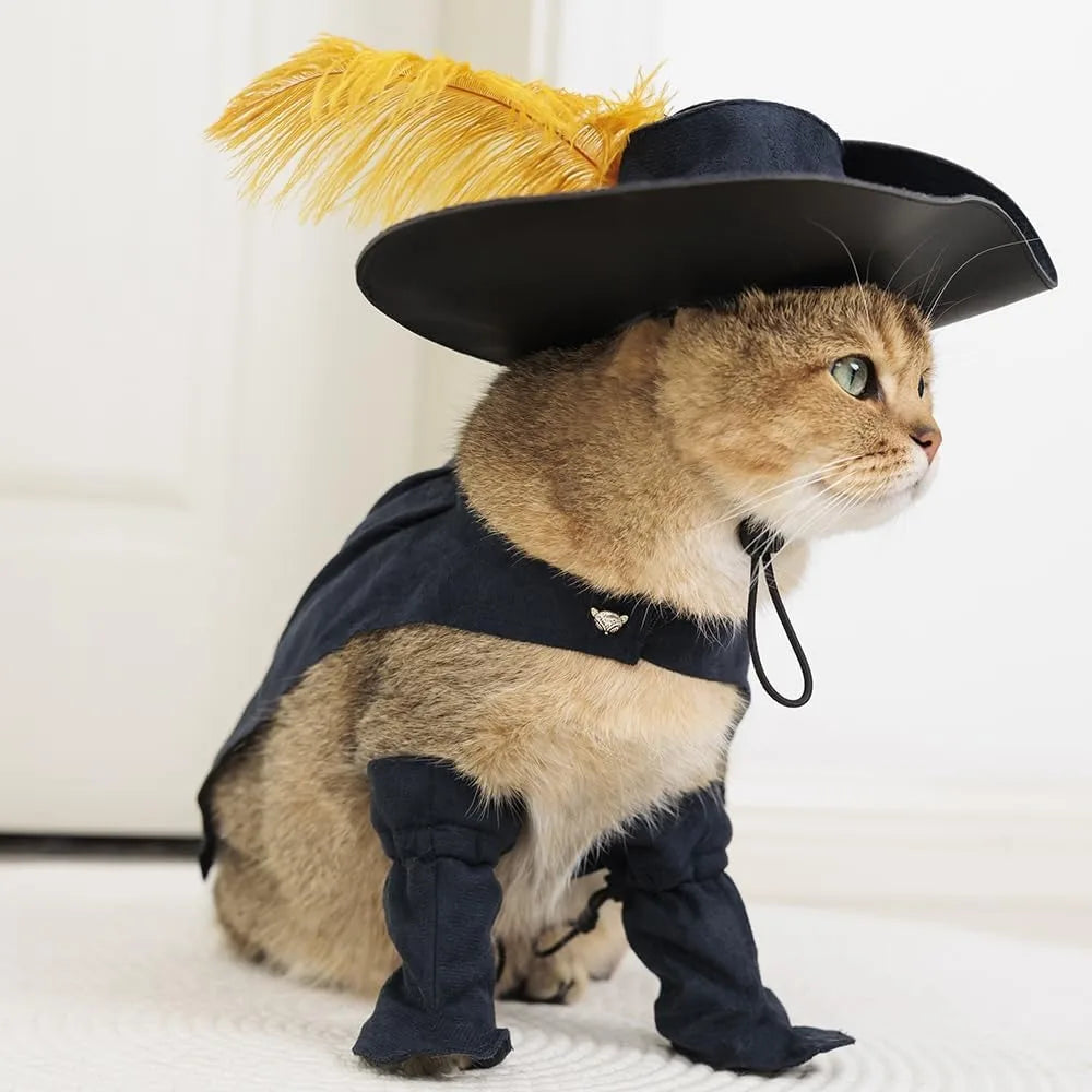 Pet Puss in Boots Costume – Cloak, Hat & Cape Outfit for Cats & Dogs