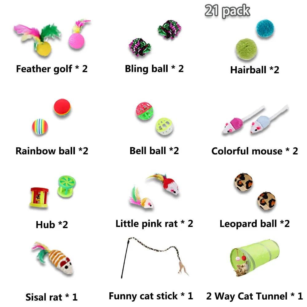 Kitten Toys Variety Pack – Cat Toy Set with Funny Wand, Sisal Mouse, Bell Balls & Interactive Cat Supplies