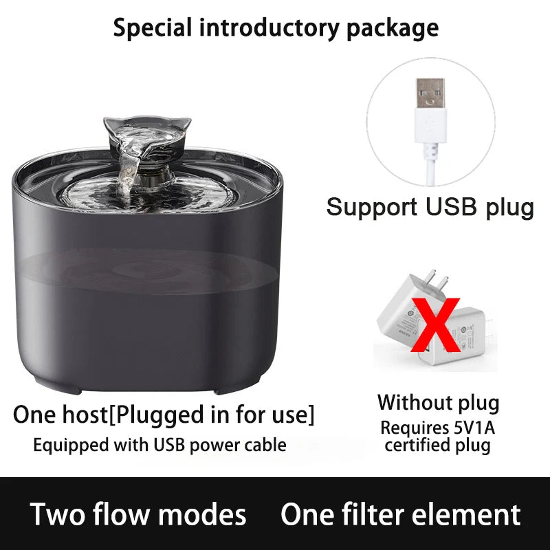 Cat Water Fountain – USB Quiet Pump, Automatic Recirculating Pet Water Dispenser for Cats & Small Dogs with Filter