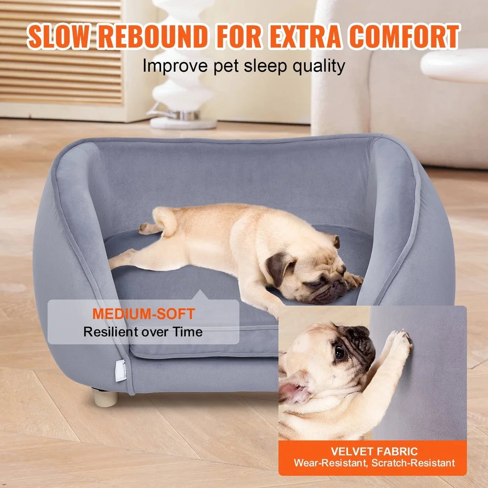 Pet Sofa Bed – Velvet Scratch-Resistant Couch for Small Dogs & Cats with Wooden Frame and Removable Cushion