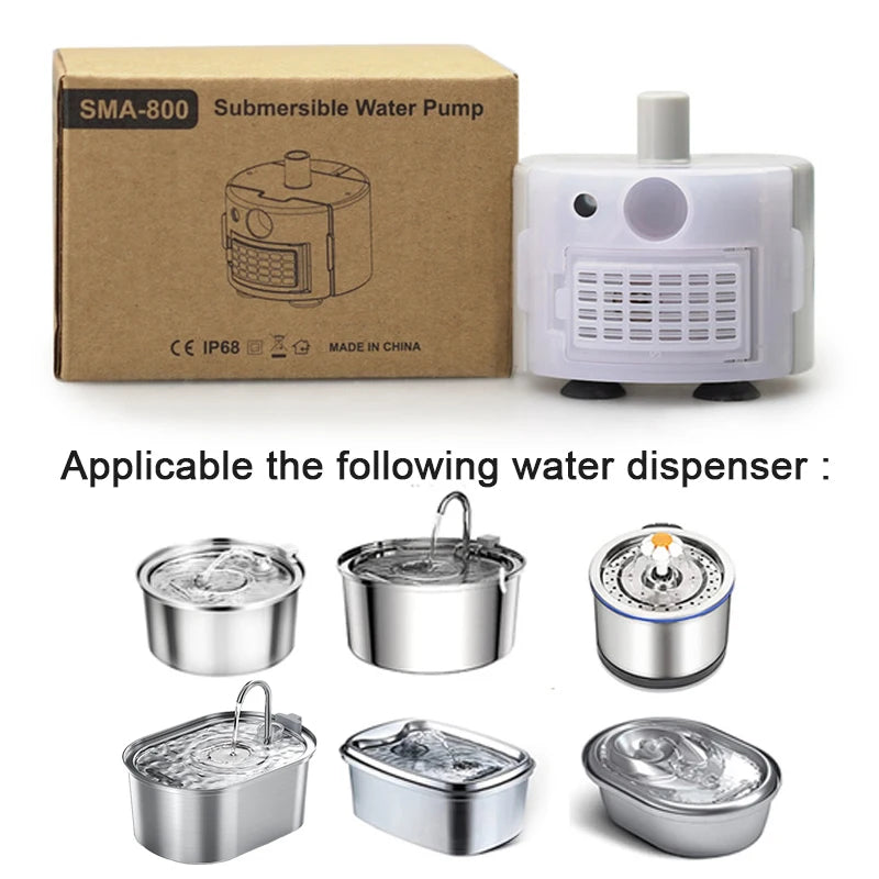 Pet Fountain Motor – USB Submersible Pump SMA-800, Silent DC 5V/1A Water Pump for Cat Drinking Fountain