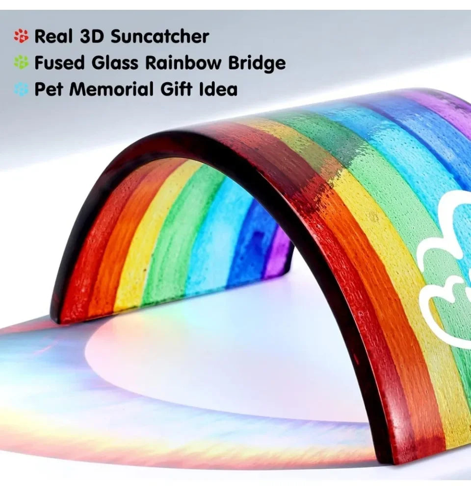 Rainbow Bridge Fused Glass Memorial Gift – 3D Colorful Bridge with Sympathy Card for Pet Loss (Dog, Cat, Guinea Pig)