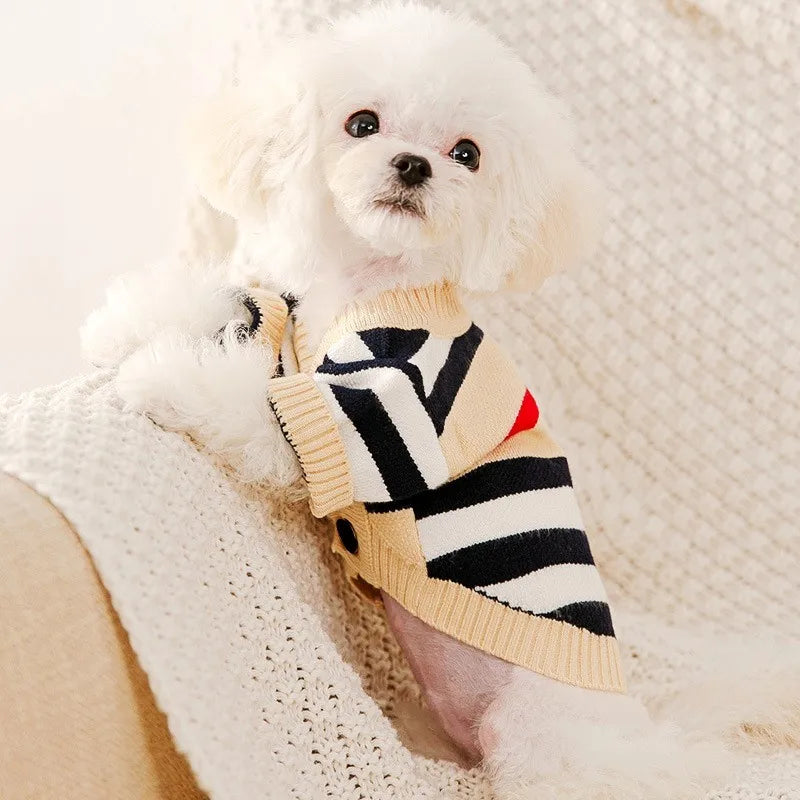 Luxury Striped Pet Cardigan Sweater – Warm Knit Outfit for Small Dogs & Cats (Chihuahua, Bichon Frise, Puppies & Kittens)