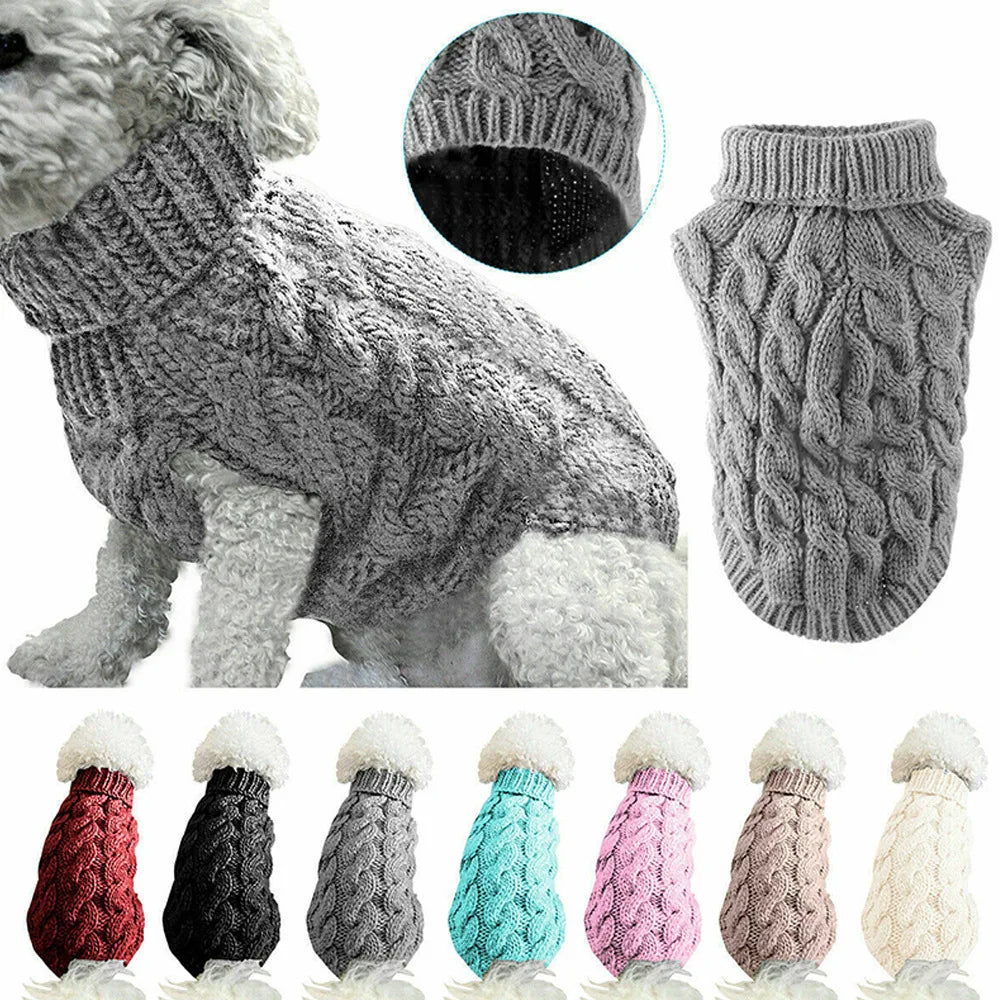 Shortened Title Knitted Dog Sweater – Autumn/Winter Solid Twist Pattern Warm Pet Clothing