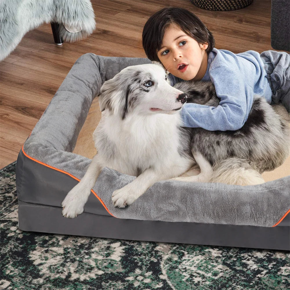 Jumbo Orthopedic Memory Foam Dog Bed – Waterproof Bolster Sofa with Removable Cover