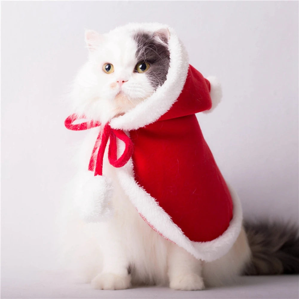 Christmas Pet Cloak – Santa & Elk Cosplay Hoodie Costume for Cats & Small Dogs