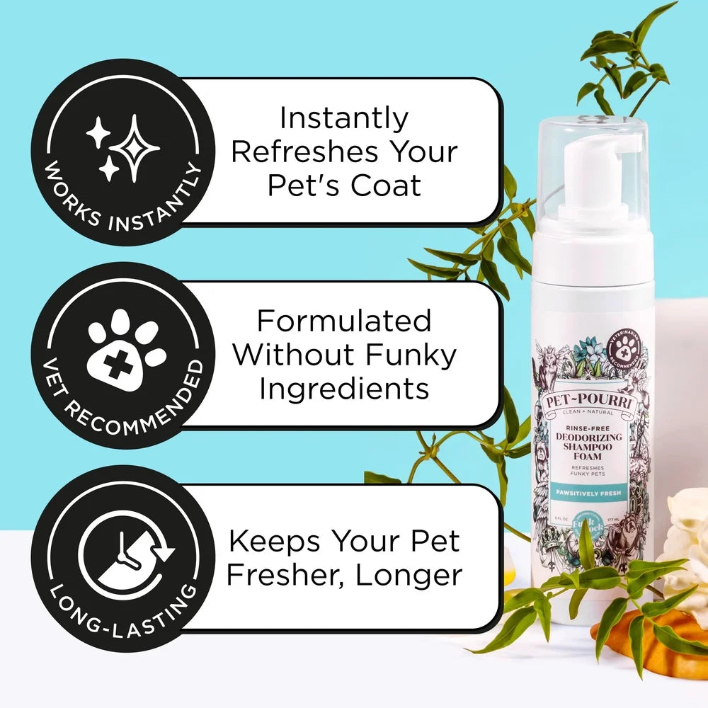 Waterless Pet Shampoo Foam – No-Rinse Grooming Cleanser with Fresh Scent, Deodorizing Paw & Coat Cleaner for Dogs & Cats
