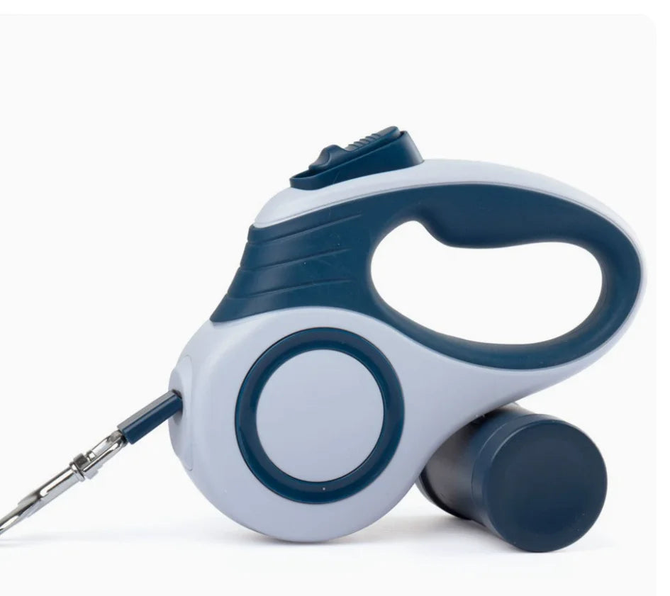 16ft Auto Retractable Dog Leash – Durable Nylon Extendable Lead with Blue & White Geometric Design