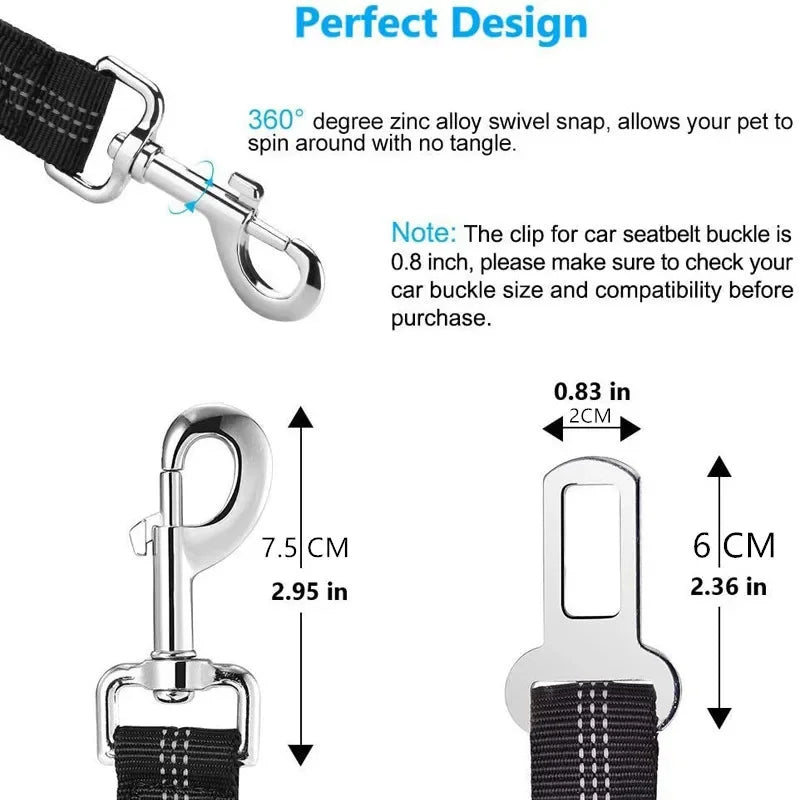 Adjustable Reflective Dog Car Seat Belt – Elastic Nylon Safety Lead for Small & Large Dogs
