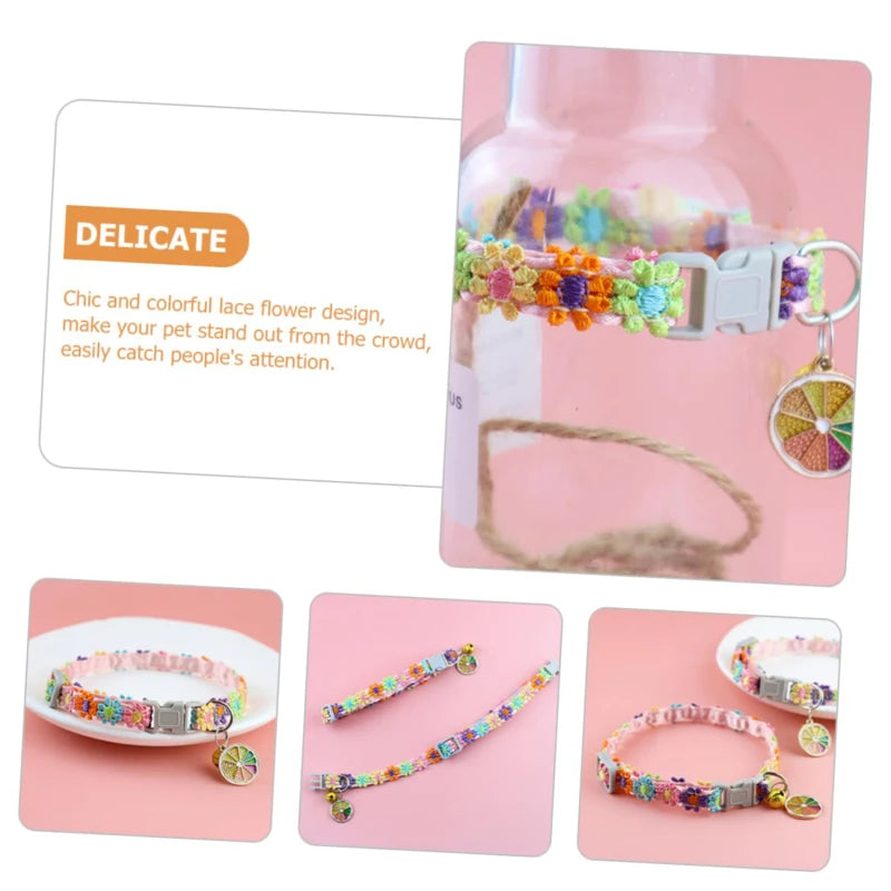 Adjustable Pet Collar with Bell – Colorful Cartoon Footprint Design for Puppies, Dogs & Cats