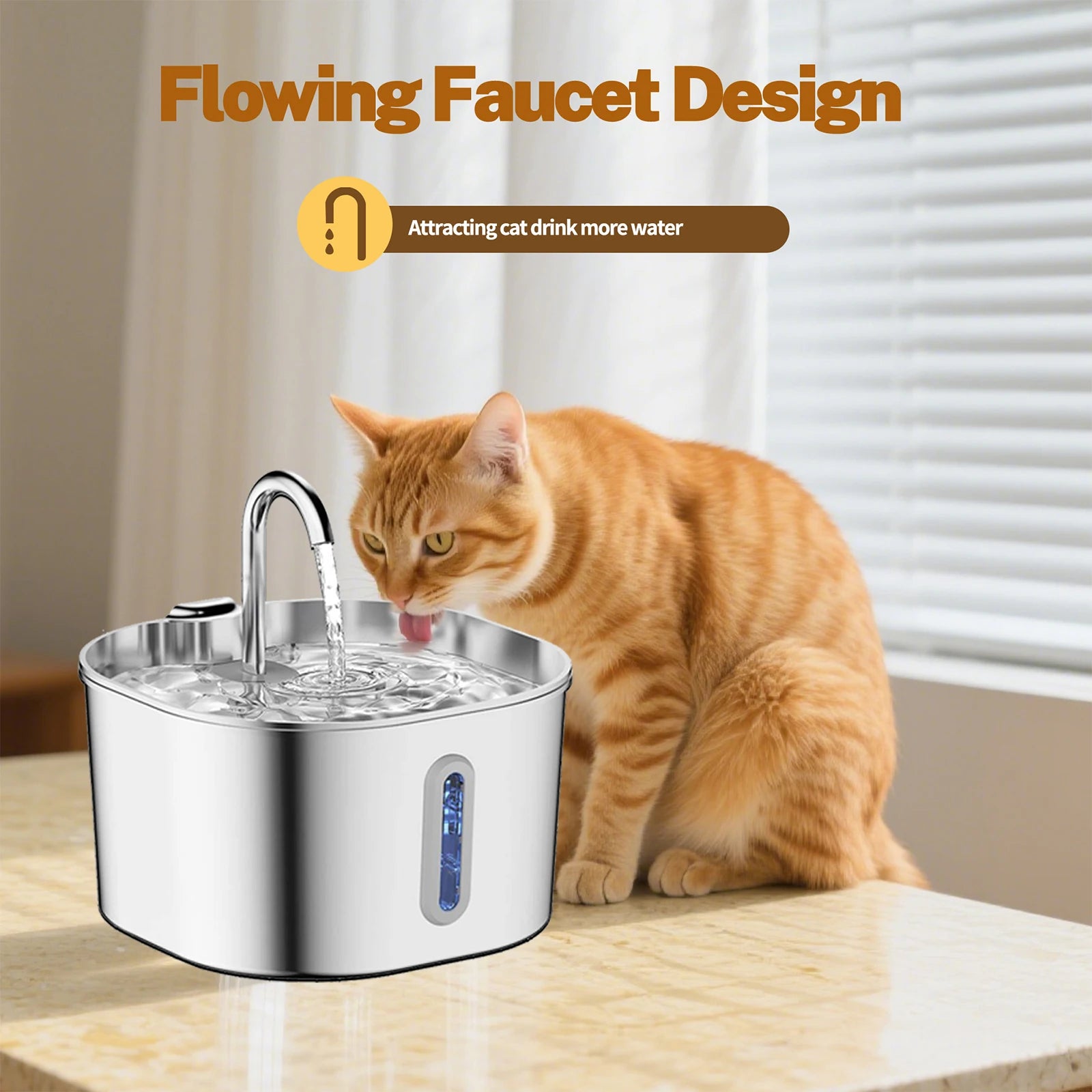 2.2L Stainless Steel Cat Water Fountain – Ultra-Quiet Pet Water Dispenser with Filter for Cats & Dogs