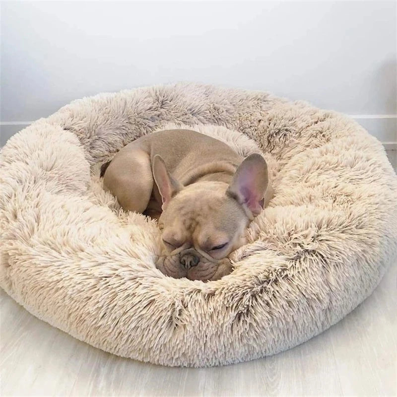 Round Plush Pet Bed – 40–90cm Super Soft Dog & Cat Bed, Winter Warm Sleeping Nest