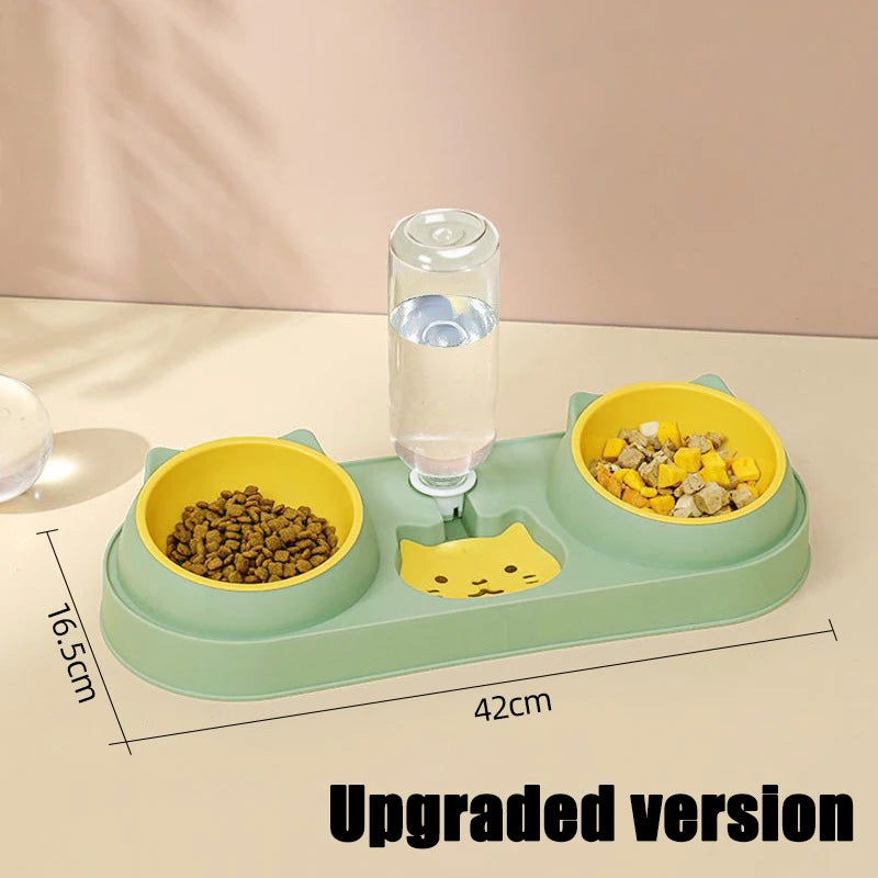Automatic Pet Cat & Dog Feeder Bowl with Water Fountain – Double Raised Stand Dish for Cats & Small Dogs