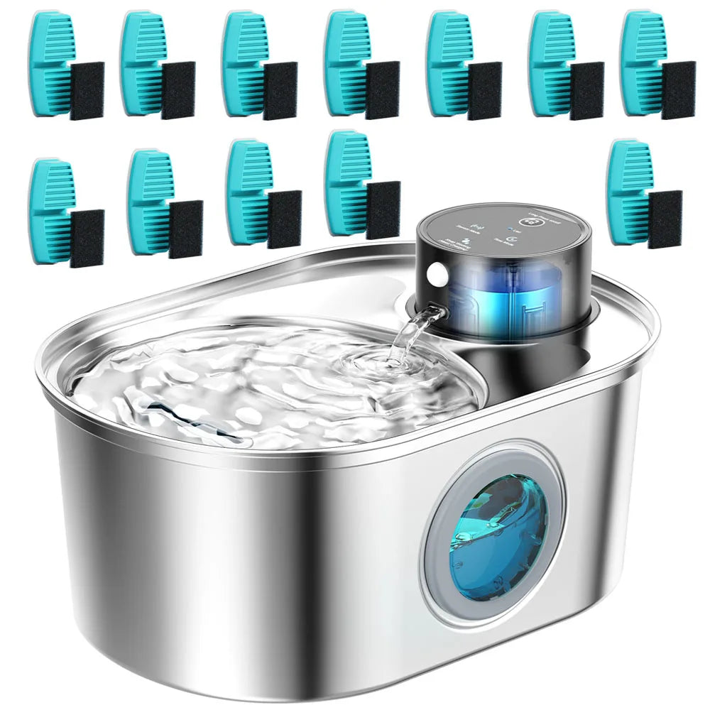 108oz/3.2L Stainless Steel Wireless Cat & Dog Water Fountain – Rechargeable Automatic Motion Sensor Pet Drinker