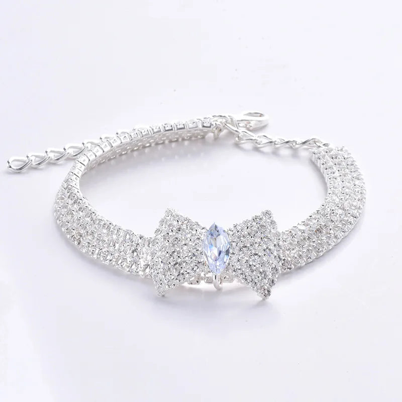 Luxury Adjustable Pet Necklace – Cat & Dog Collar with Diamond Zircon Bone Pendant
