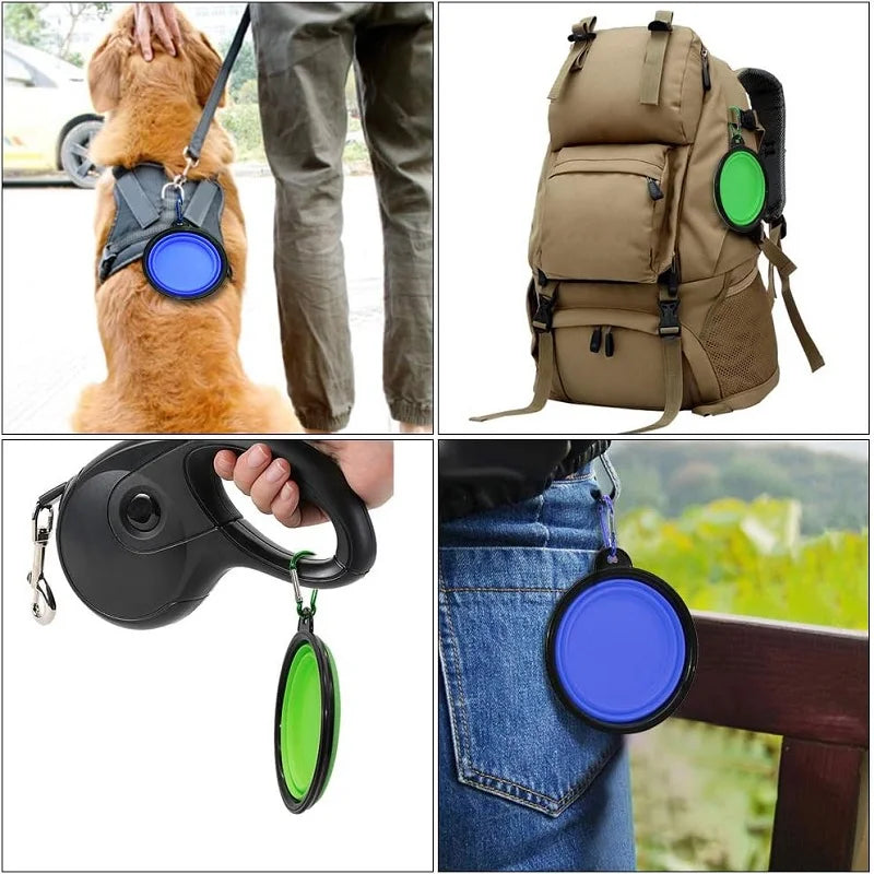 2-in-1 Folding Silicone Dog Feeder Bowl & Water Bottle – Portable Travel Pet Food & Water Dispenser with Carabiner
