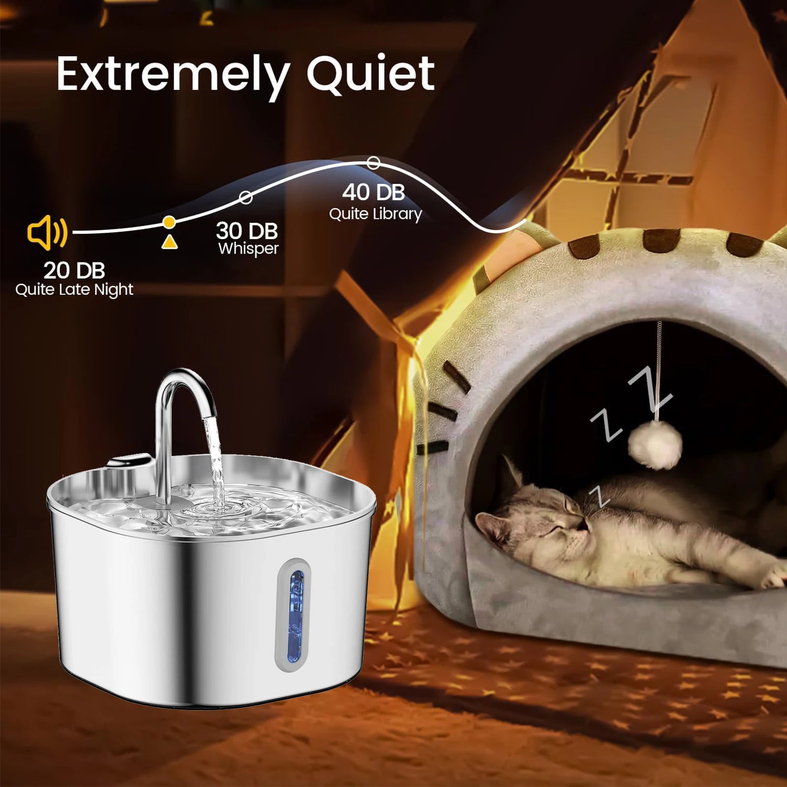 2.2L Stainless Steel Cat Water Fountain – Ultra-Quiet Pet Water Dispenser with Filter for Cats & Dogs
