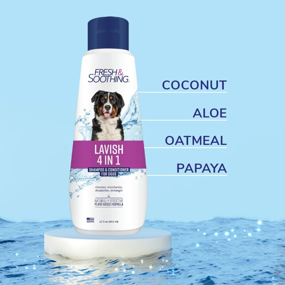 Fresh Soothing 4-in-1 Dog Shampoo & Conditioner – Coconut & Oatmeal Wash | Clean, Moisturize, Deodorize & Detangle | Gentle Biodegradable Formula