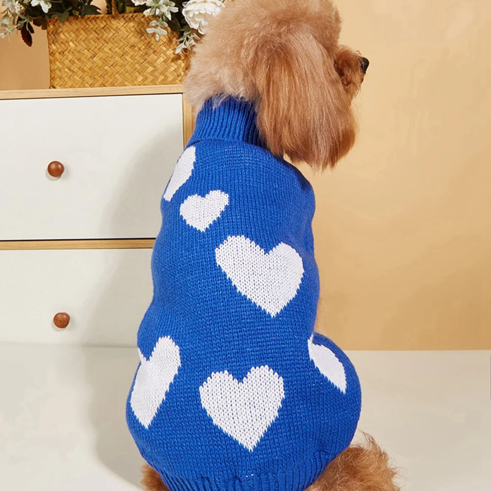 ❤️ Cute Heart Pattern Dog Sweater – Warm Knit Jumper for Dogs & Cats