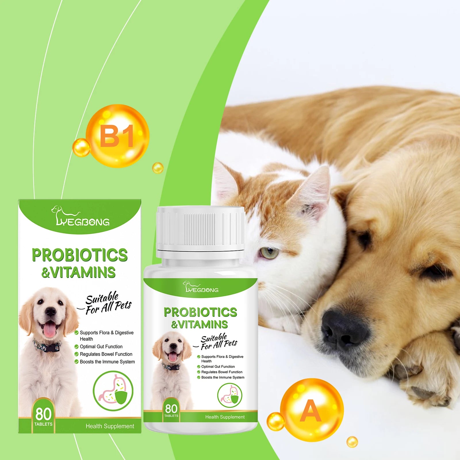 Yegbong Pet Probiotic Tablets – Digestive Health Supplement for Dogs & Cats | Supports Intestinal Balance & Nutrient Absorption