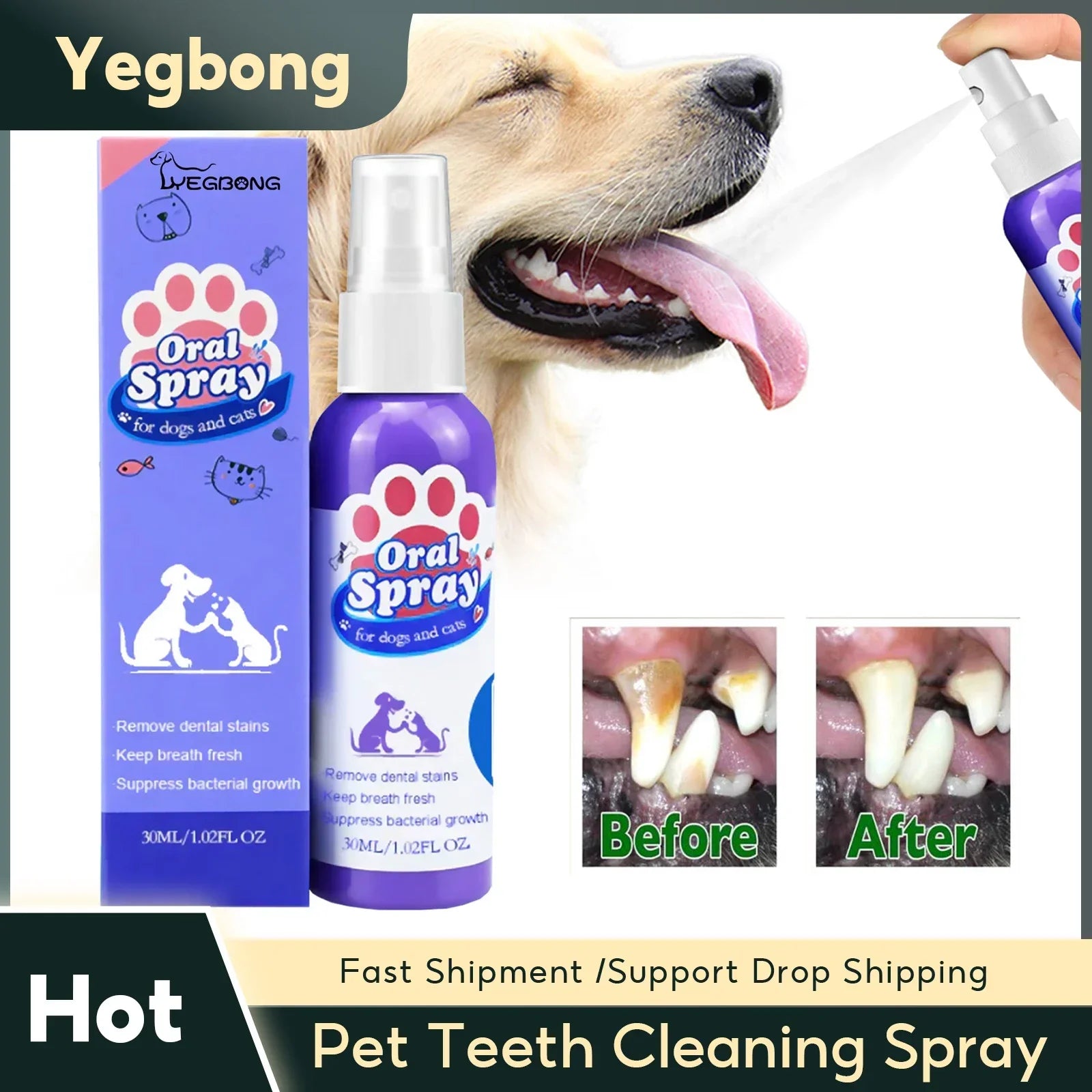 Pet Dental Spray – 30ml Tooth Cleaning & Fresh Breath Spray for Dogs & Cats, Oral Care & Bad Breath Deodorizer