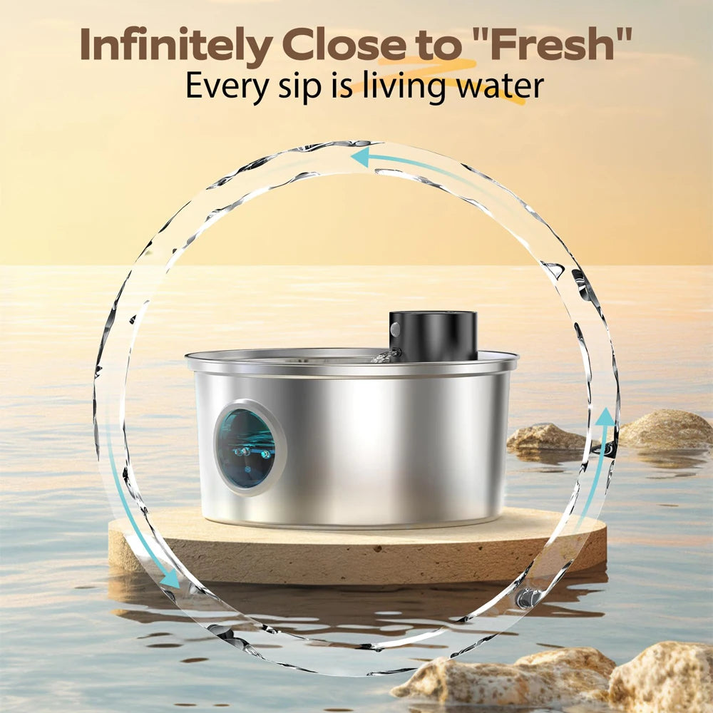 Wireless Stainless Steel Pet Water Fountain – Motion Sensor & Rechargeable