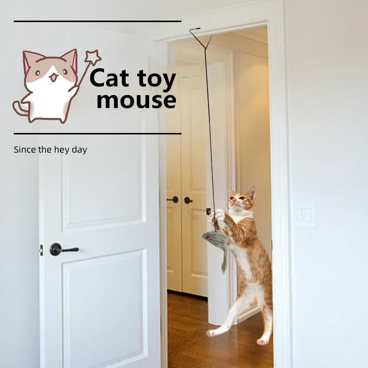 Hanging Simulation Mouse Cat Toy – Retractable Door Teaser with Scratch Rope