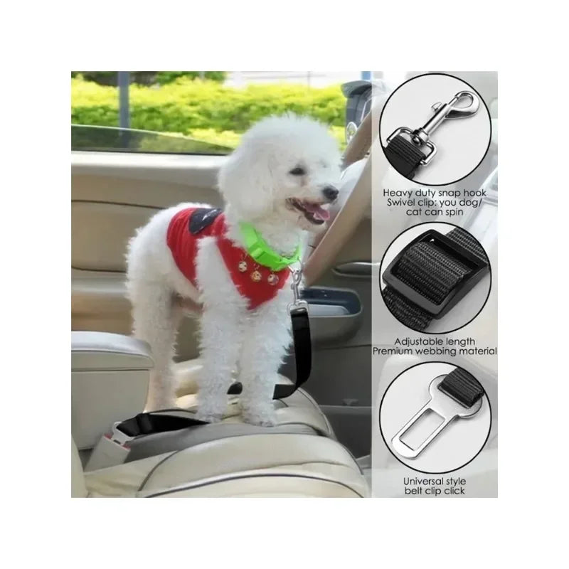 Adjustable Pet Car Safety Seat Belt – Dog Traction Rope for Vehicle Travel