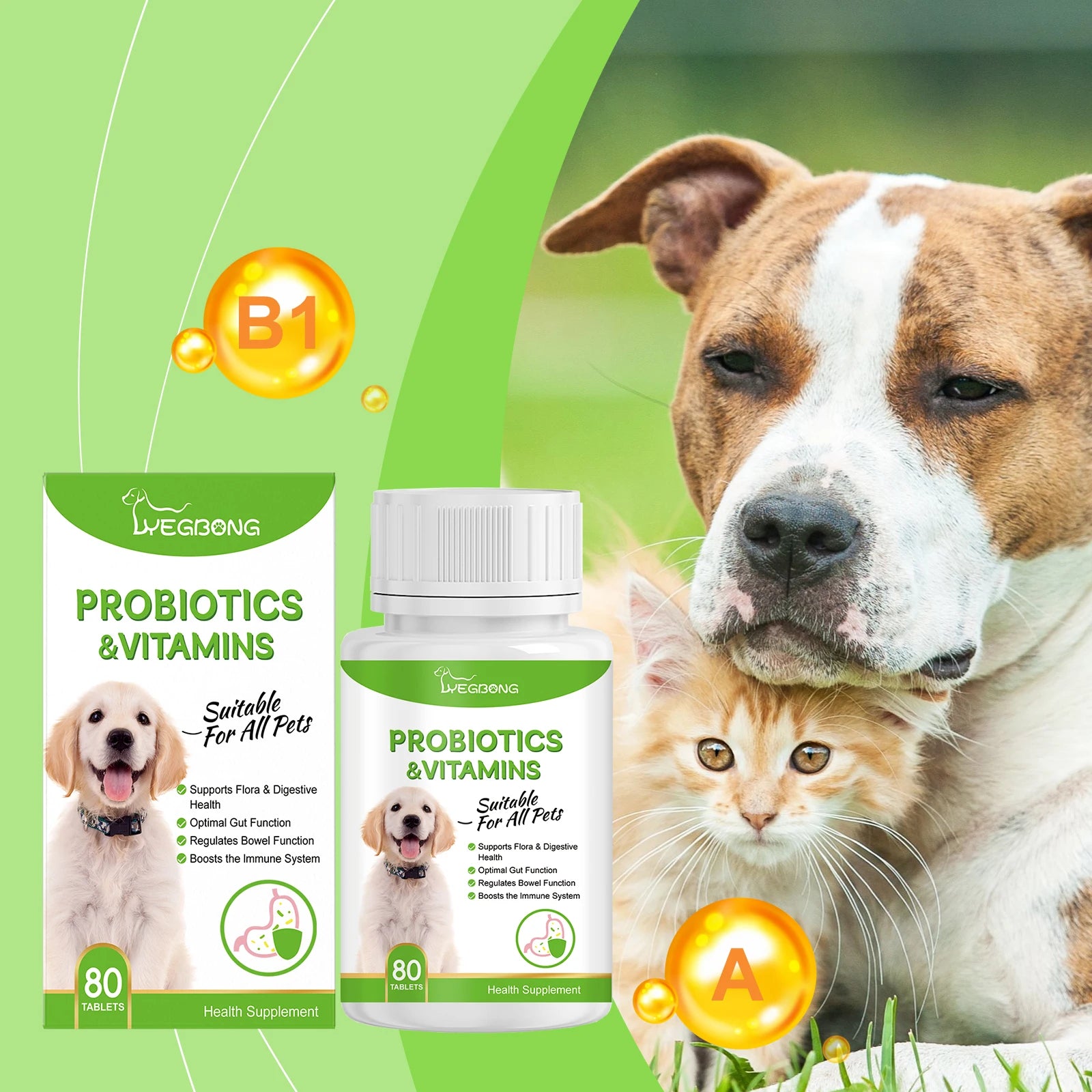 Yegbong Pet Probiotic Tablets – Digestive Health Supplement for Dogs & Cats | Supports Intestinal Balance & Nutrient Absorption