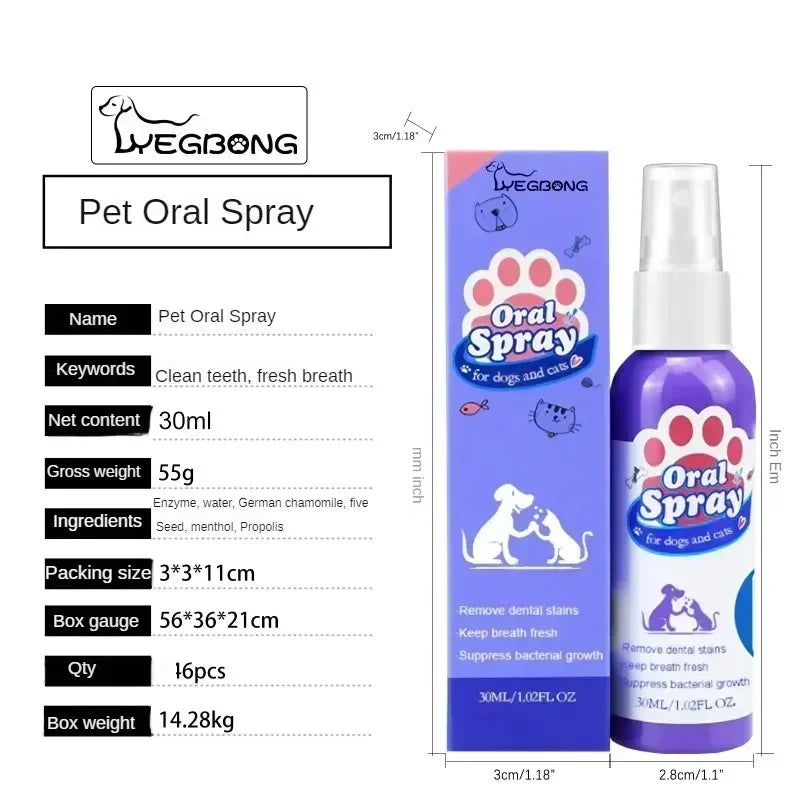 Pet Teeth Cleaning Spray – Oral Care for Cats & Dogs | Fresh Breath, Tooth Stain Removal & Whitening Formula