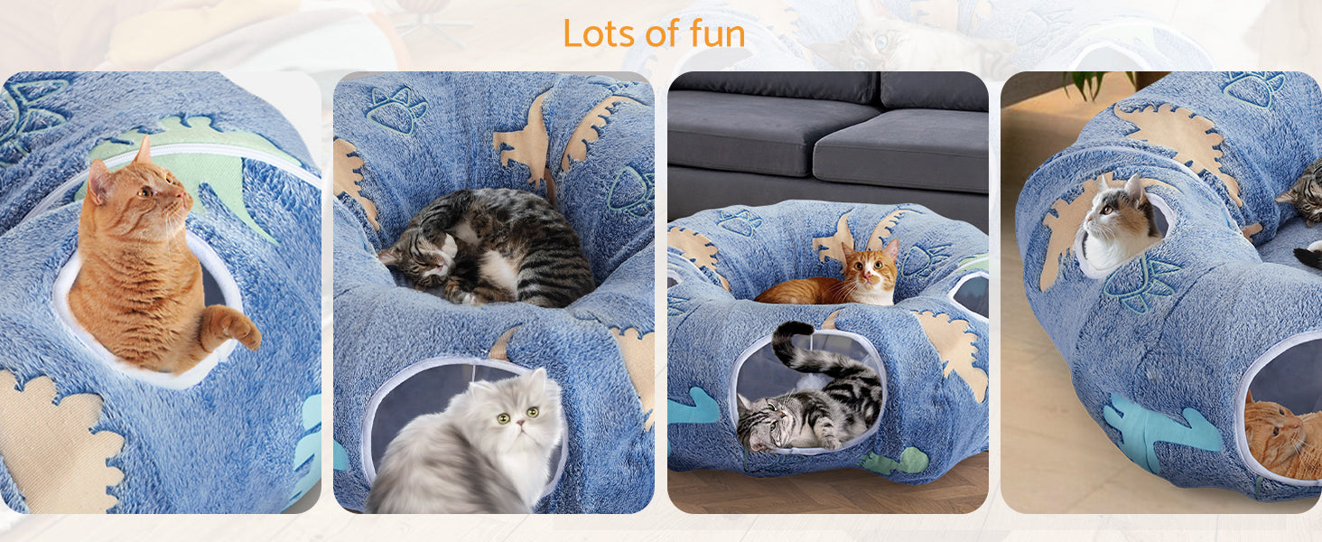 Cat Tunnels for Indoor Cats Foldable & Washable Interactive Play System with Peekaboo Cave + Plush Bed | 4 Entry Adventure Zone