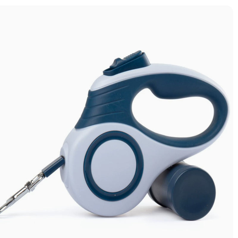 16ft Auto Retractable Dog Leash – Durable Nylon Extendable Lead with Blue & White Geometric Design