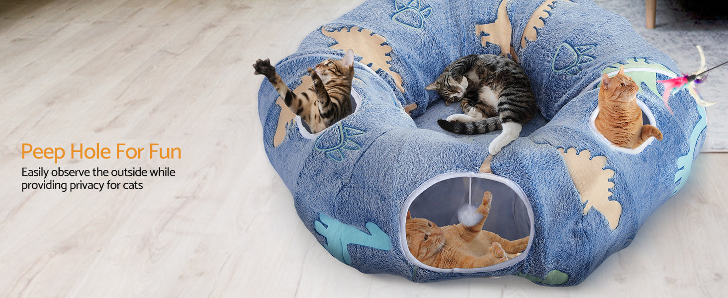 Cat Tunnels for Indoor Cats Foldable & Washable Interactive Play System with Peekaboo Cave + Plush Bed | 4 Entry Adventure Zone