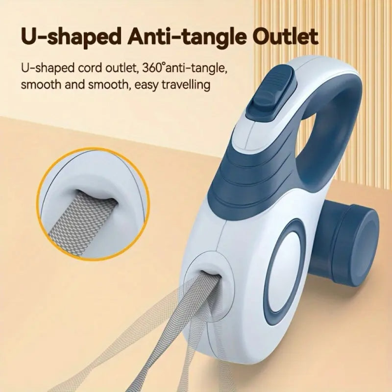 16ft Auto Retractable Dog Leash – Durable Nylon Extendable Lead with Blue & White Geometric Design
