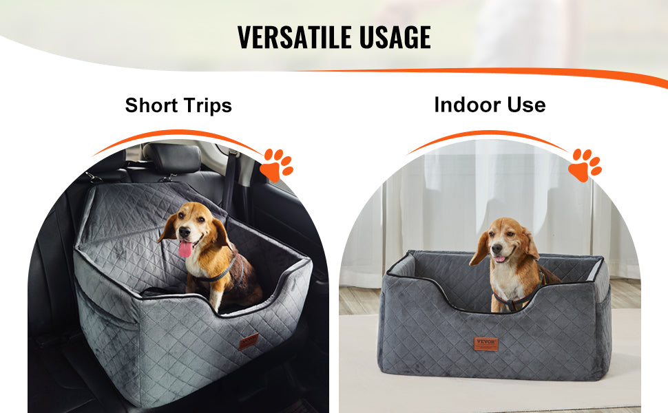 VEVOR Dog Car Seat – Booster Seat with Storage Pocket & Sponge Filling | Travel Car Bed for Medium to Large Dogs up to 55 lbs (Gray)
