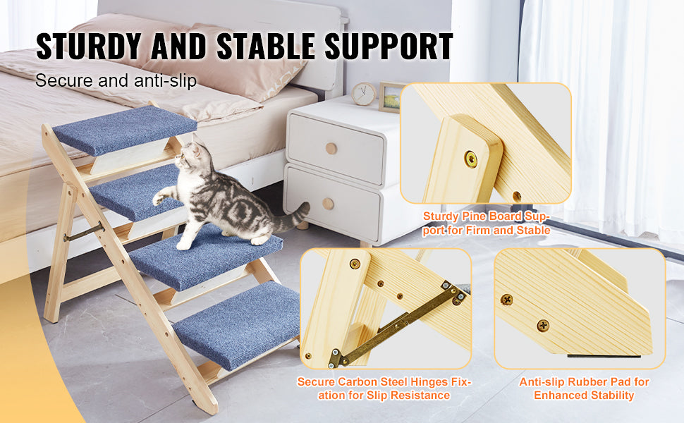 SucceBuy Wooden Pet Steps & Ramp Combo – 2-in-1 Foldable Design for Small to Large Pets
