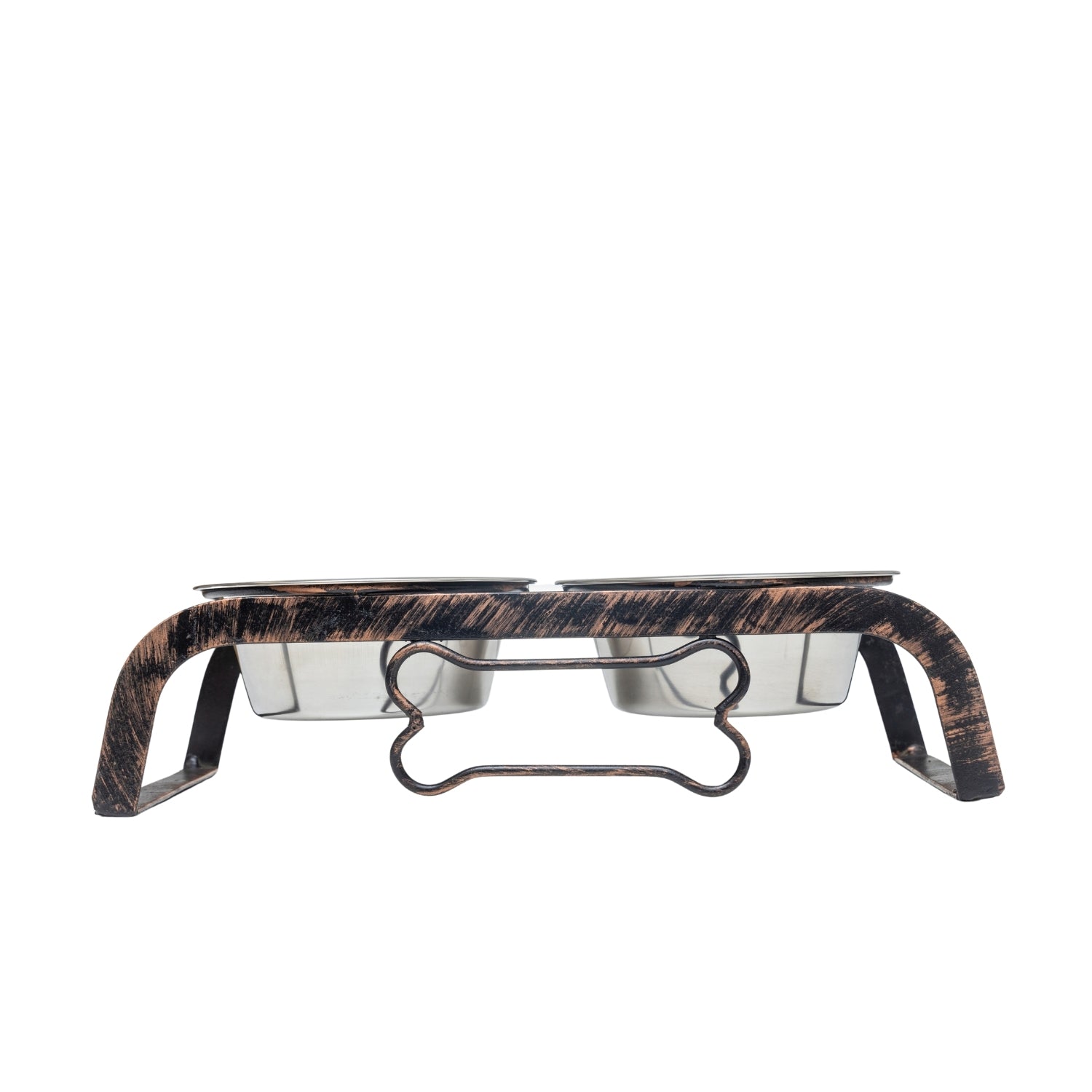 Country Living Rustic Dog Bone Elevated Feeder with 2 Stainless Steel Bowls