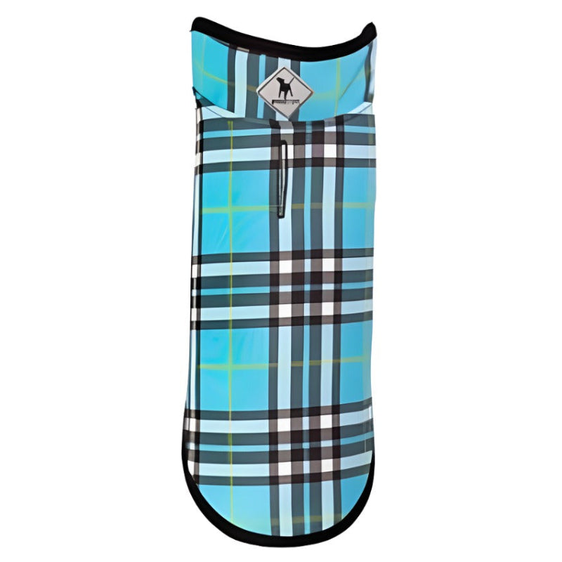 Blue Plaid Softshell Dog Jacket with Fleece Lining