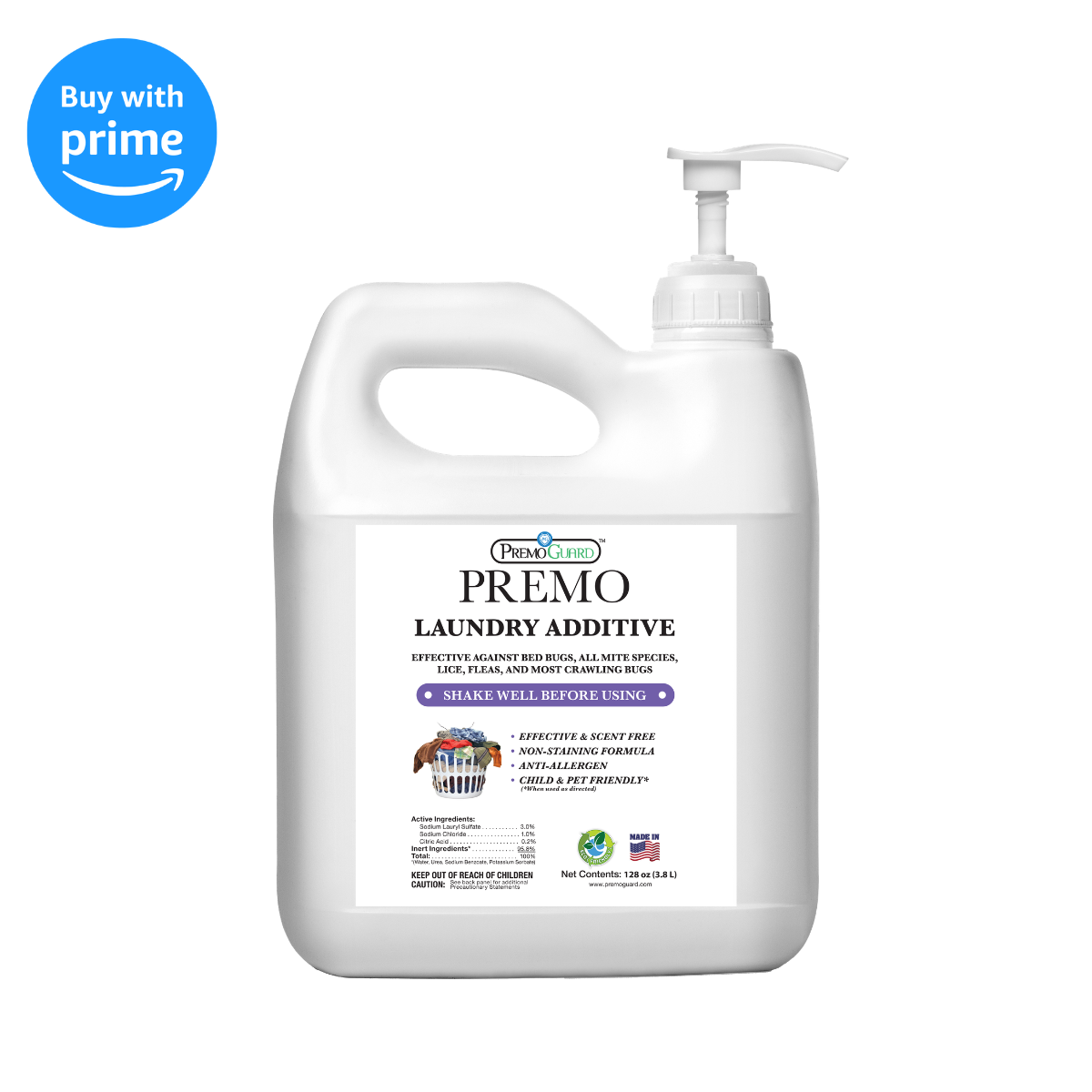 Bed Bug & Mite Killer Laundry Additive - 128 oz - All Natural Non-Toxic - By Premo Guard