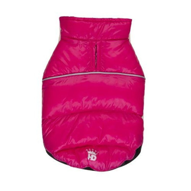 Flex-Fit Reversible Puffer Dog Coat - Pink/ Plaid