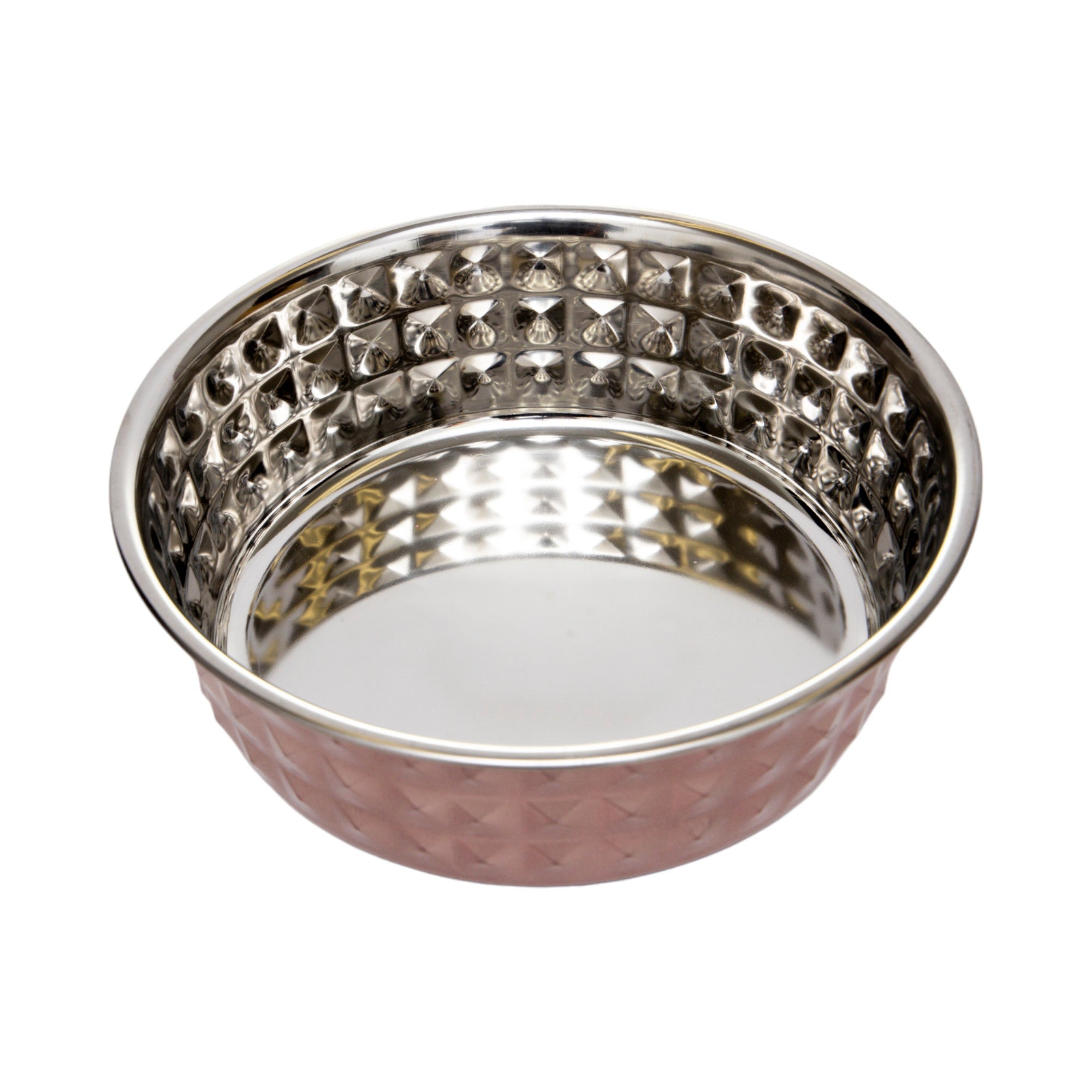 Country Living Set of 2 Hammered Stainless Steel Dog Bowls – Ideal for Extra Large Breeds – Rose Quartz/64oz