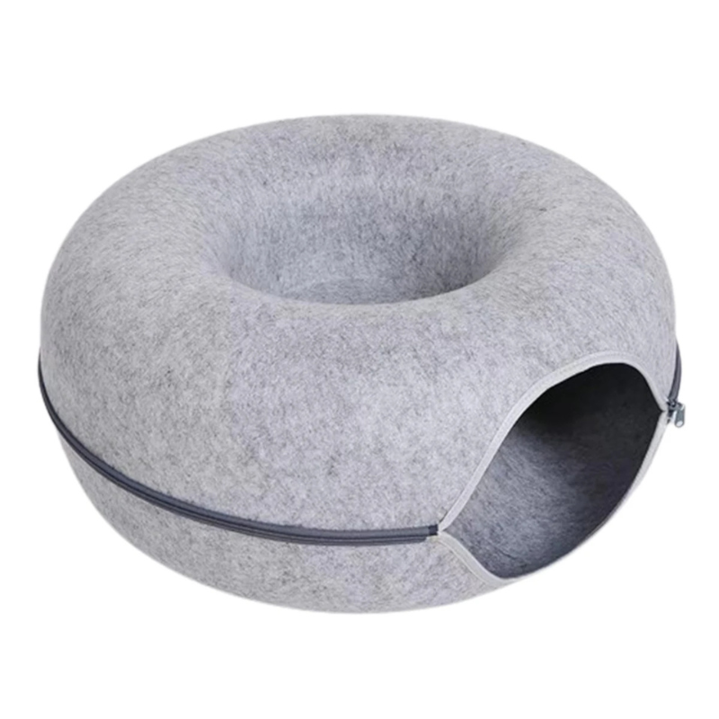 Felt Donut Cat Bed with Breather Hole – 2-in-1 Tunnel & Hideaway