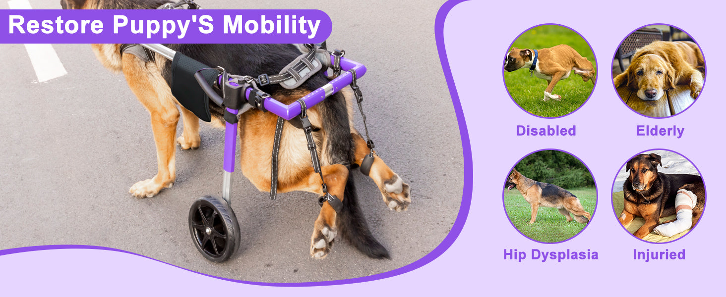 Dog Wheelchair for Back Legs – Lightweight Aluminum Frame with All-Terrain Wheels | Mobility Support for Large Dogs