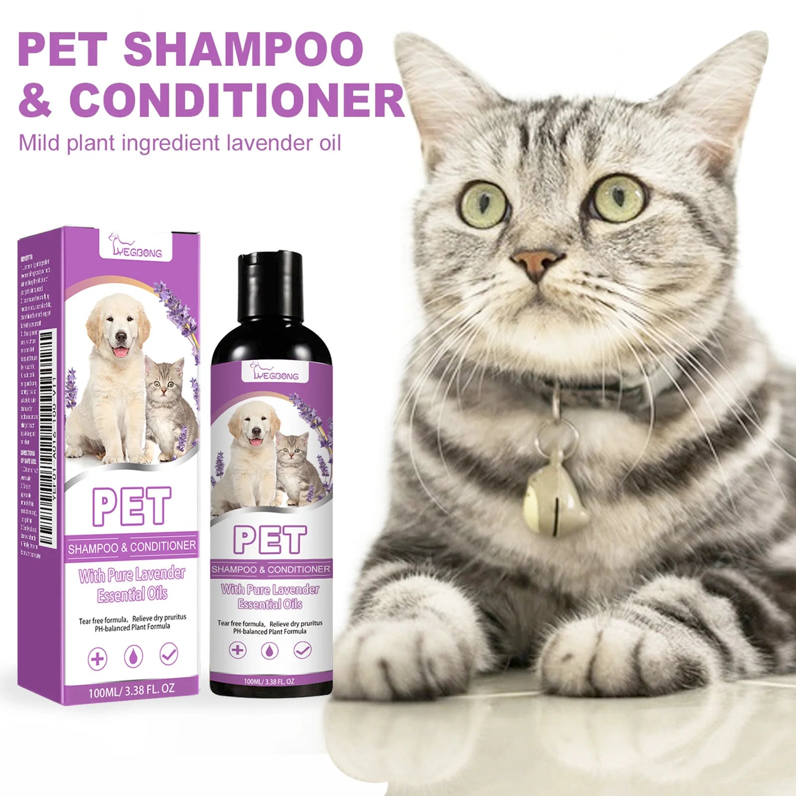 Yegbong Pet Shampoo – 100ml Dog & Cat Shampoo, Fur Softening, Itch Relief, Moisturizing Puppy Wash with Long-Lasting Fragrance