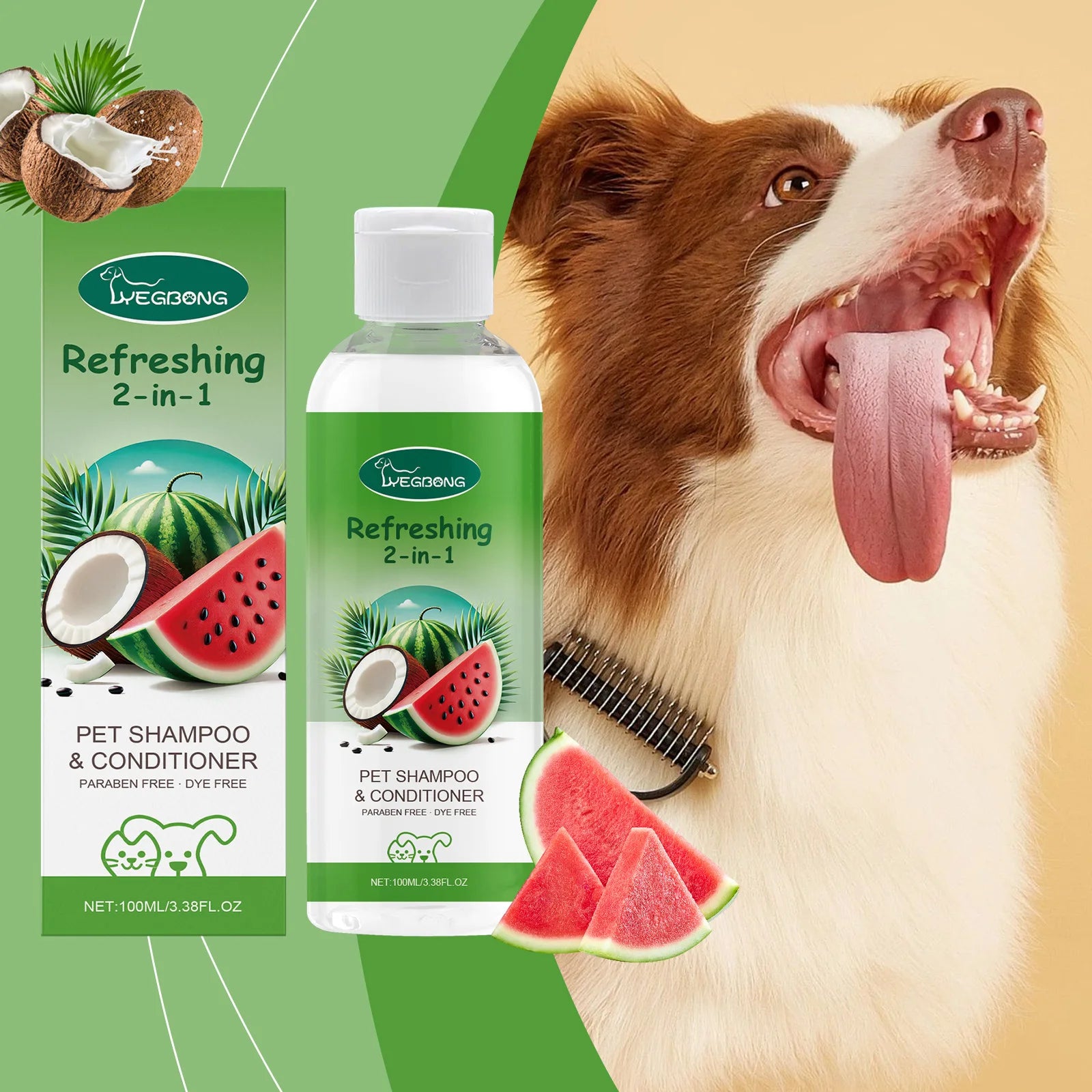 Yegbong 2-in-1 Pet Shampoo & Conditioner – 100ml Odor-Eliminating Bath for Cats & Dogs | Itch Relief, Moisturizing & Hair Softening Formula