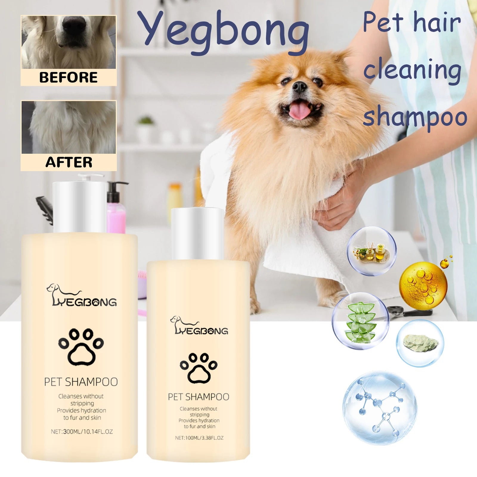 Yegbong Pet Hair Cleaning Shampoo for Cats & Dogs – Stain Removal, Mite Control, Itch Relief & Deodorizing Formula