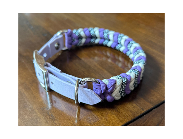 Coiled Charm Hand Braided Dog Collar in Lilac, Cream, & Silver Diamonds